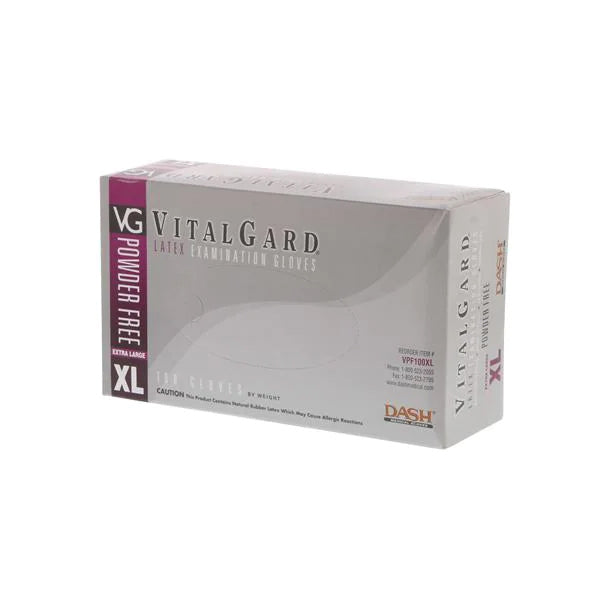 Dash Medical VPF100XL VitalGard Latex Gloves Powder Free Extra Large 100/Bx Dash Medical VPF100XL VitalGard Latex Gloves Powder Free Extra Large 100/Bx
